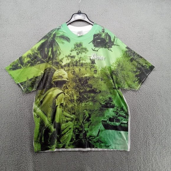 US Army Shirt Mens 2XL Green‎ White Screen Printed Graphic Combat Pre-shrunk - Picture 1 of 8